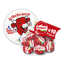 La Vache qui rit cheese dippers
naturel of volkoren pakje à 140-175
gram, La Vache qui rit puntjes
doosje à 8 puntjes of Mini Ba